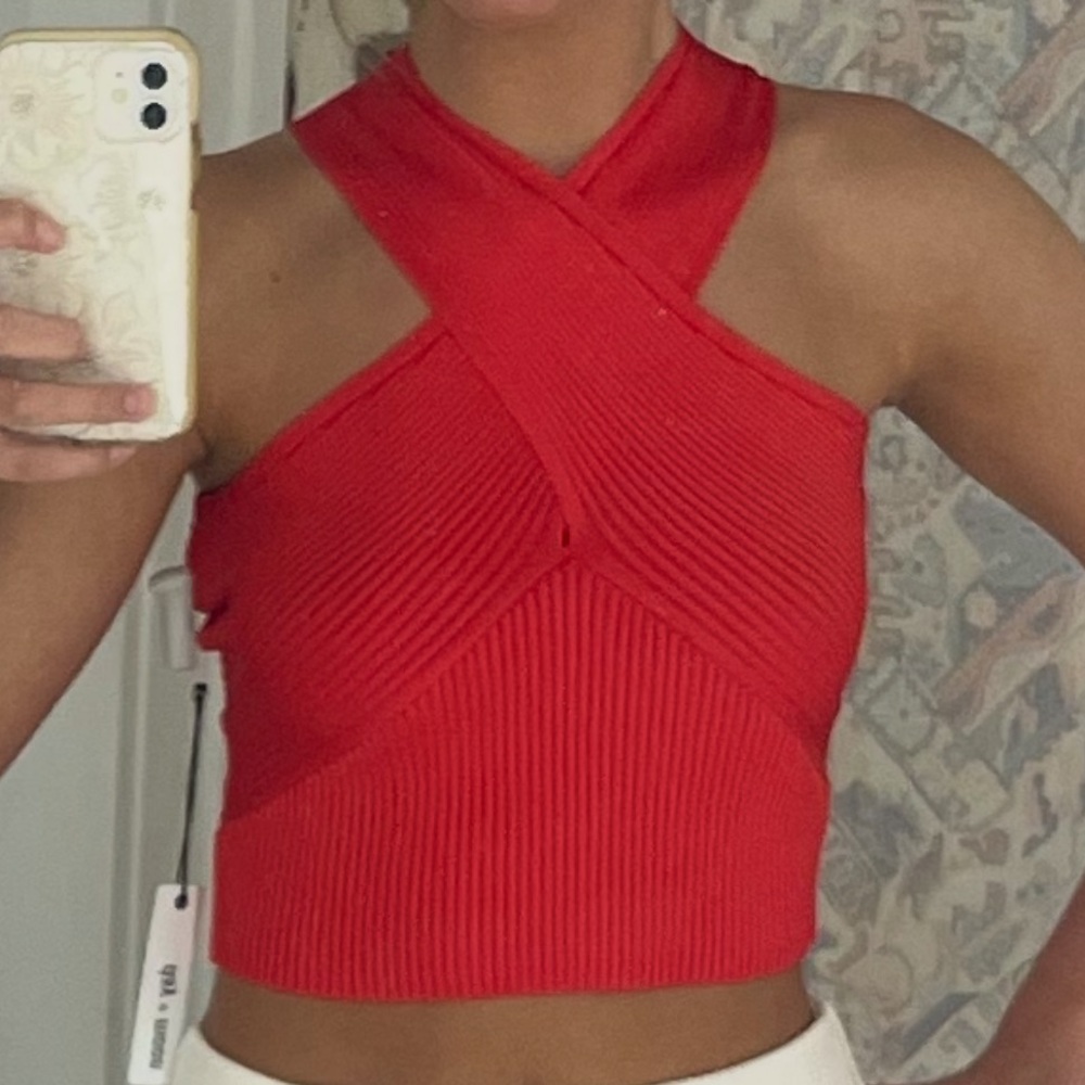 Crisscross Red Ribbed Crop Top